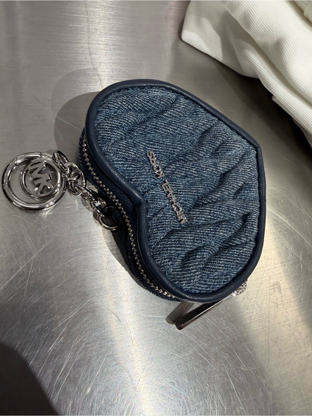 Michael Kors Denim Quilted Heart Coin Pouch - Navy Blue